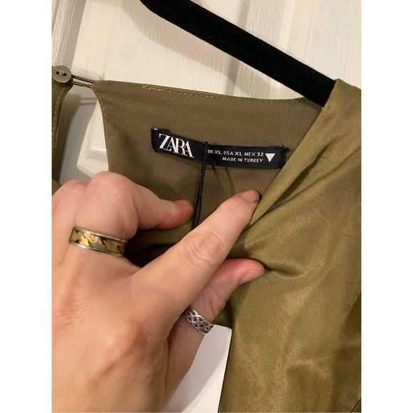 Zara NWT khaki geeen long-sleeve cropped shirt blouse size XL - Picture 4 of 8